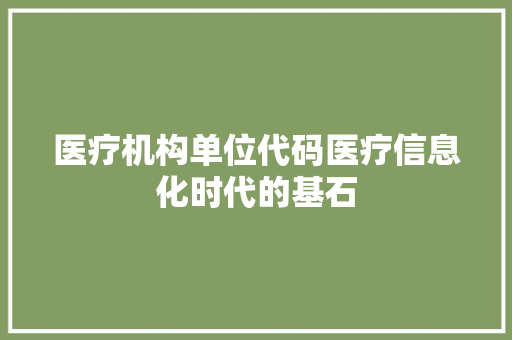 医疗机构单位代码医疗信息化时代的基石