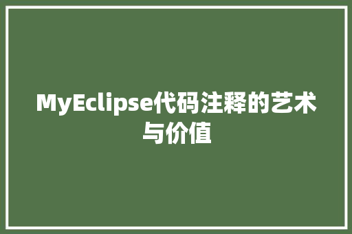 MyEclipse代码注释的艺术与价值