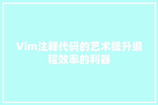 Vim注释代码的艺术提升编程效率的利器