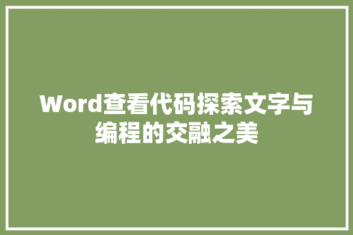 Word查看代码探索文字与编程的交融之美