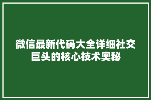 微信最新代码大全详细社交巨头的核心技术奥秘