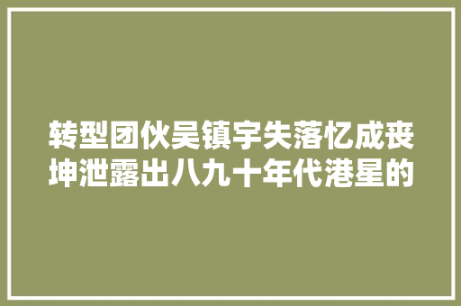 转型团伙吴镇宇失落忆成丧坤泄露出八九十年代港星的难堪地位