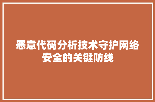 恶意代码分析技术守护网络安全的关键防线