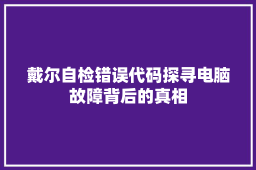 戴尔自检错误代码探寻电脑故障背后的真相