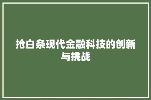 抢白条现代金融科技的创新与挑战