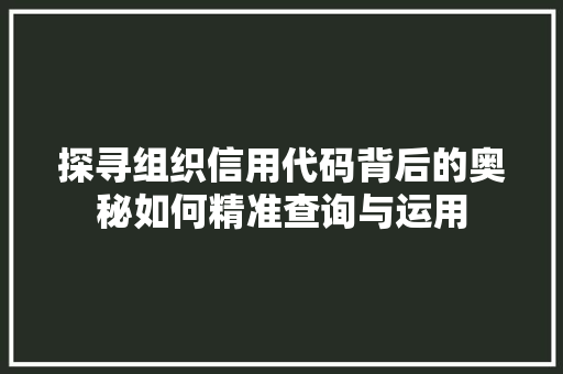 探寻组织信用代码背后的奥秘如何精准查询与运用