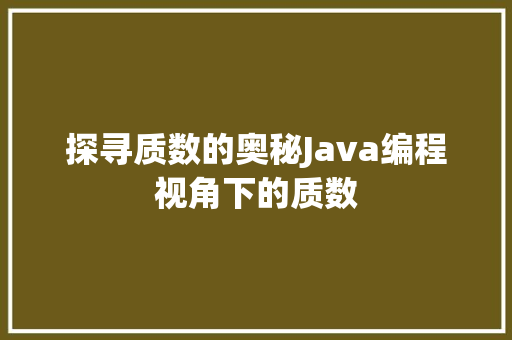 探寻质数的奥秘Java编程视角下的质数