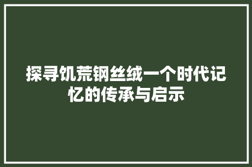 探寻饥荒钢丝绒一个时代记忆的传承与启示