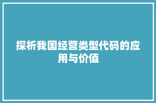 探析我国经营类型代码的应用与价值