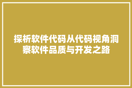 探析软件代码从代码视角洞察软件品质与开发之路