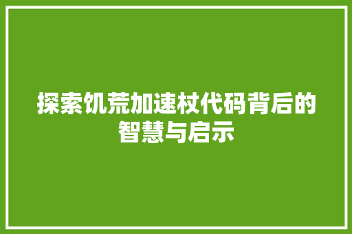 探索饥荒加速杖代码背后的智慧与启示