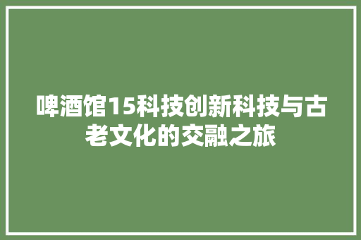 啤酒馆15科技创新科技与古老文化的交融之旅