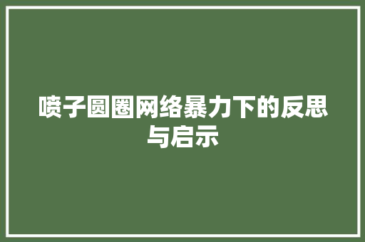 喷子圆圈网络暴力下的反思与启示