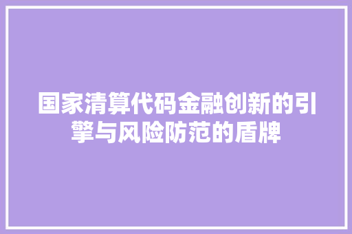 国家清算代码金融创新的引擎与风险防范的盾牌