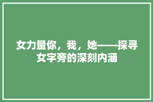 女力量你，我，她——探寻女字旁的深刻内涵