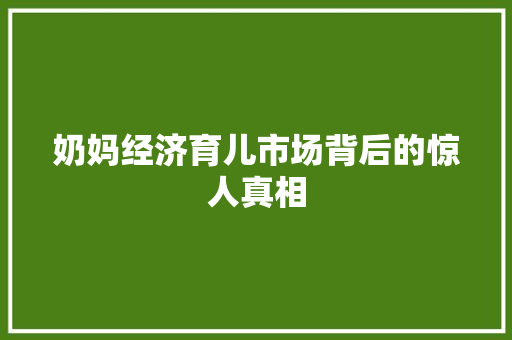 奶妈经济育儿市场背后的惊人真相