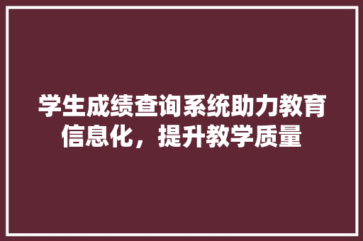 学生成绩查询系统助力教育信息化，提升教学质量