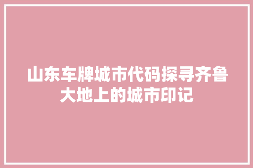 山东车牌城市代码探寻齐鲁大地上的城市印记