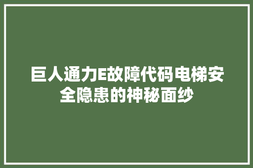 巨人通力E故障代码电梯安全隐患的神秘面纱