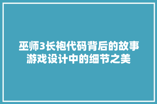 巫师3长袍代码背后的故事游戏设计中的细节之美