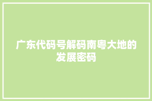 广东代码号解码南粤大地的发展密码