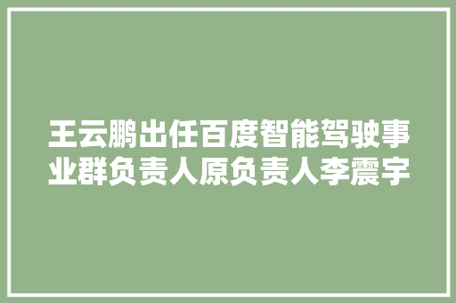 王云鹏出任百度智能驾驶事业群负责人原负责人李震宇轮岗CEO助理  36氪独家