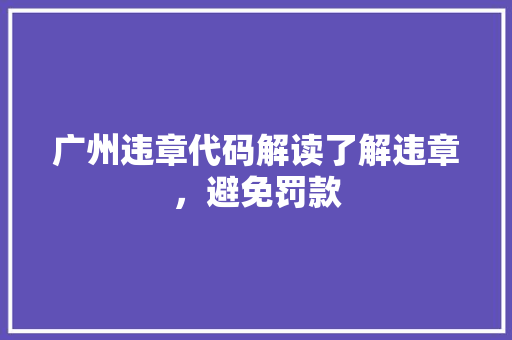 广州违章代码解读了解违章，避免罚款