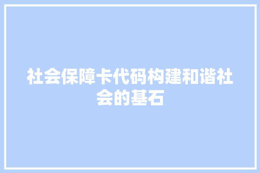 社会保障卡代码构建和谐社会的基石