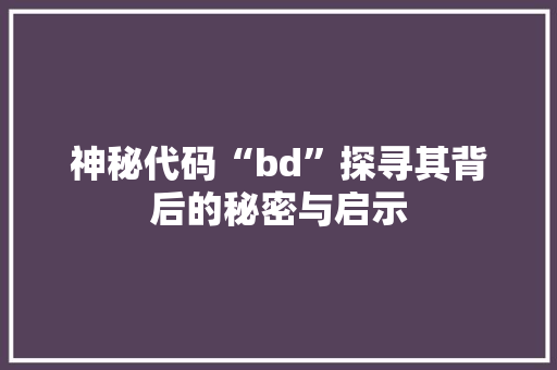 神秘代码“bd”探寻其背后的秘密与启示