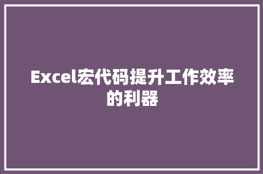 Excel宏代码提升工作效率的利器