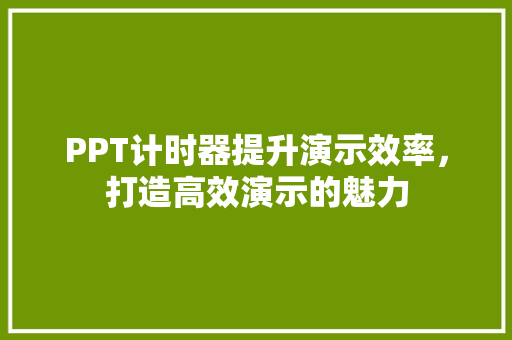 PPT计时器提升演示效率，打造高效演示的魅力