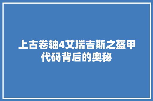 上古卷轴4艾瑞吉斯之盔甲代码背后的奥秘