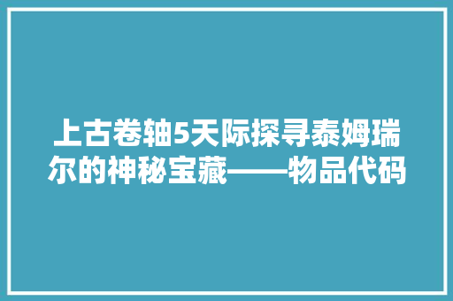 上古卷轴5天际探寻泰姆瑞尔的神秘宝藏——物品代码之旅