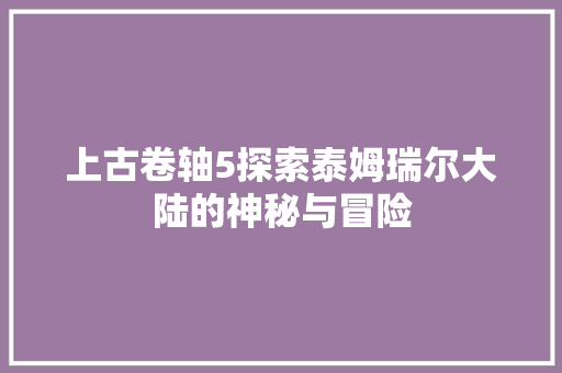 上古卷轴5探索泰姆瑞尔大陆的神秘与冒险