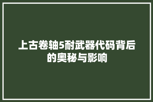 上古卷轴5耐武器代码背后的奥秘与影响