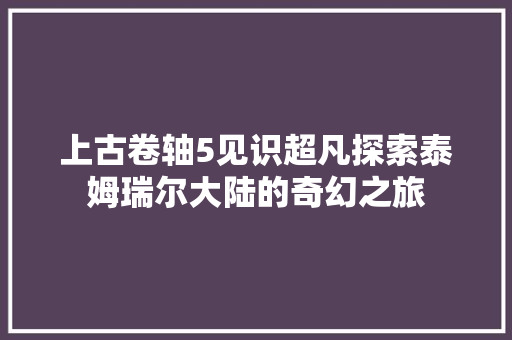 上古卷轴5见识超凡探索泰姆瑞尔大陆的奇幻之旅