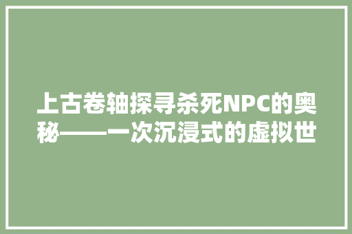 上古卷轴探寻杀死NPC的奥秘——一次沉浸式的虚拟世界探险