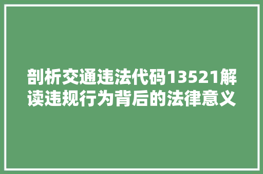 剖析交通违法代码13521解读违规行为背后的法律意义与社会影响