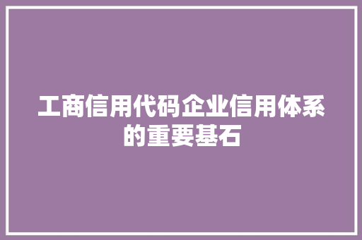 工商信用代码企业信用体系的重要基石