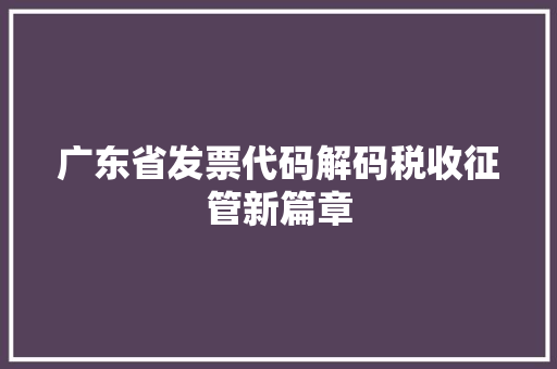 广东省发票代码解码税收征管新篇章