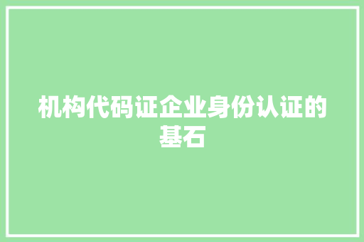 机构代码证企业身份认证的基石