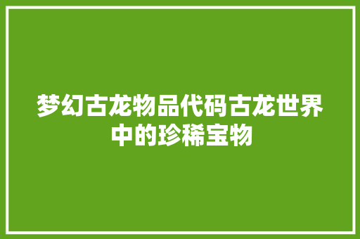 梦幻古龙物品代码古龙世界中的珍稀宝物