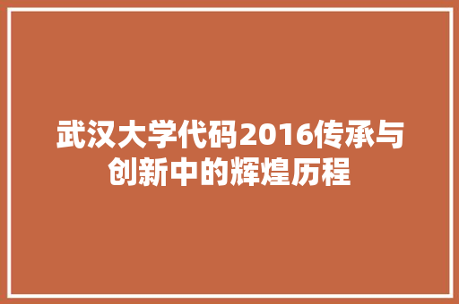 武汉大学代码2016传承与创新中的辉煌历程