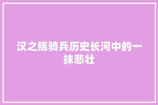 汉之殇骑兵历史长河中的一抹悲壮