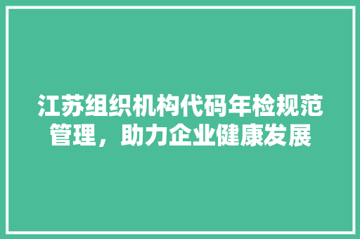 江苏组织机构代码年检规范管理，助力企业健康发展