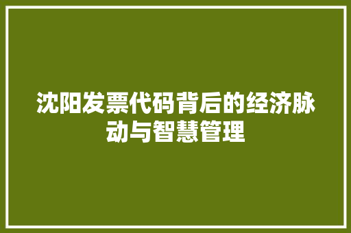 沈阳发票代码背后的经济脉动与智慧管理