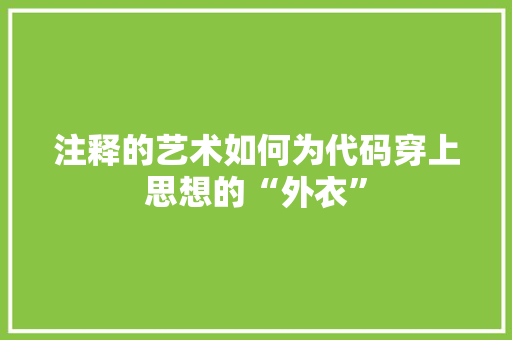 注释的艺术如何为代码穿上思想的“外衣”