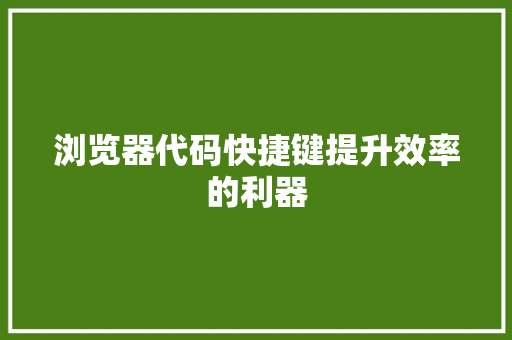 浏览器代码快捷键提升效率的利器