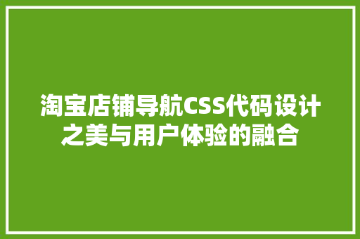 淘宝店铺导航CSS代码设计之美与用户体验的融合