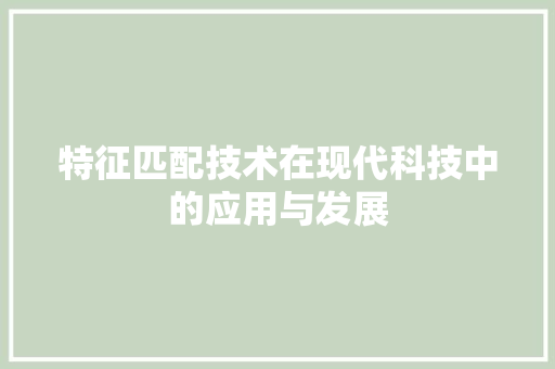 特征匹配技术在现代科技中的应用与发展